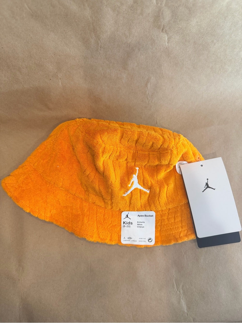 Jordan Kids Orange Terry Bucket Hat with White Jumpman